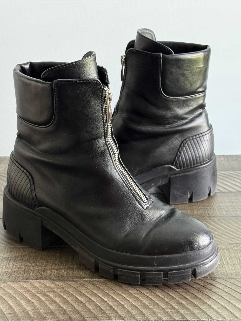 Mix No. 6 Black Front-Zip Chunky Lug Ankle Boots